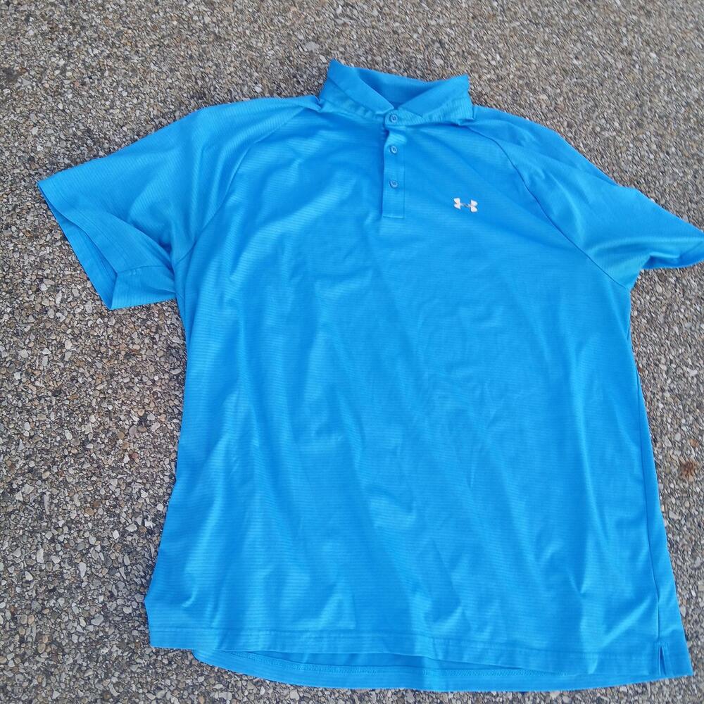 Under Armour Polo Shirt Mens XL Blue Striped Coldblack Golf Performance Top